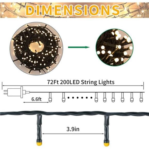 String Lights Outdoor/Indoor, 200LED Ultra-Bright Christmas Tree Lights,72FT - Picture 2 of 6